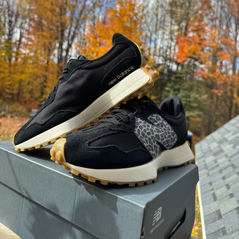 New Balance Black and Cream Sneakers with Leopard Accent - Picture 4 of 8